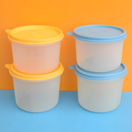 Vintage 1980s Plastic Tupperware Containers - Yellow / Blue