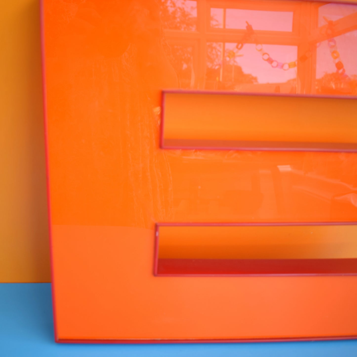 Vintage Letter M or E Large Acrylic / Perspex - Orange & Red