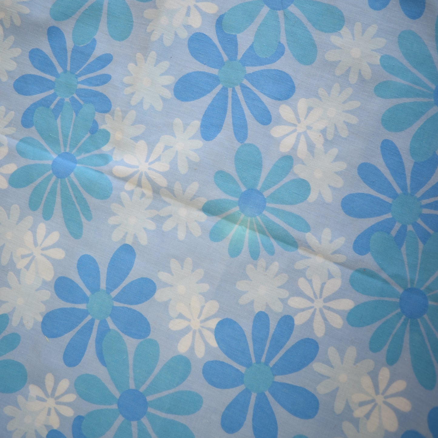 Vintage 1960s Sheet/ Pillowcases - Flower Power - Blue Green