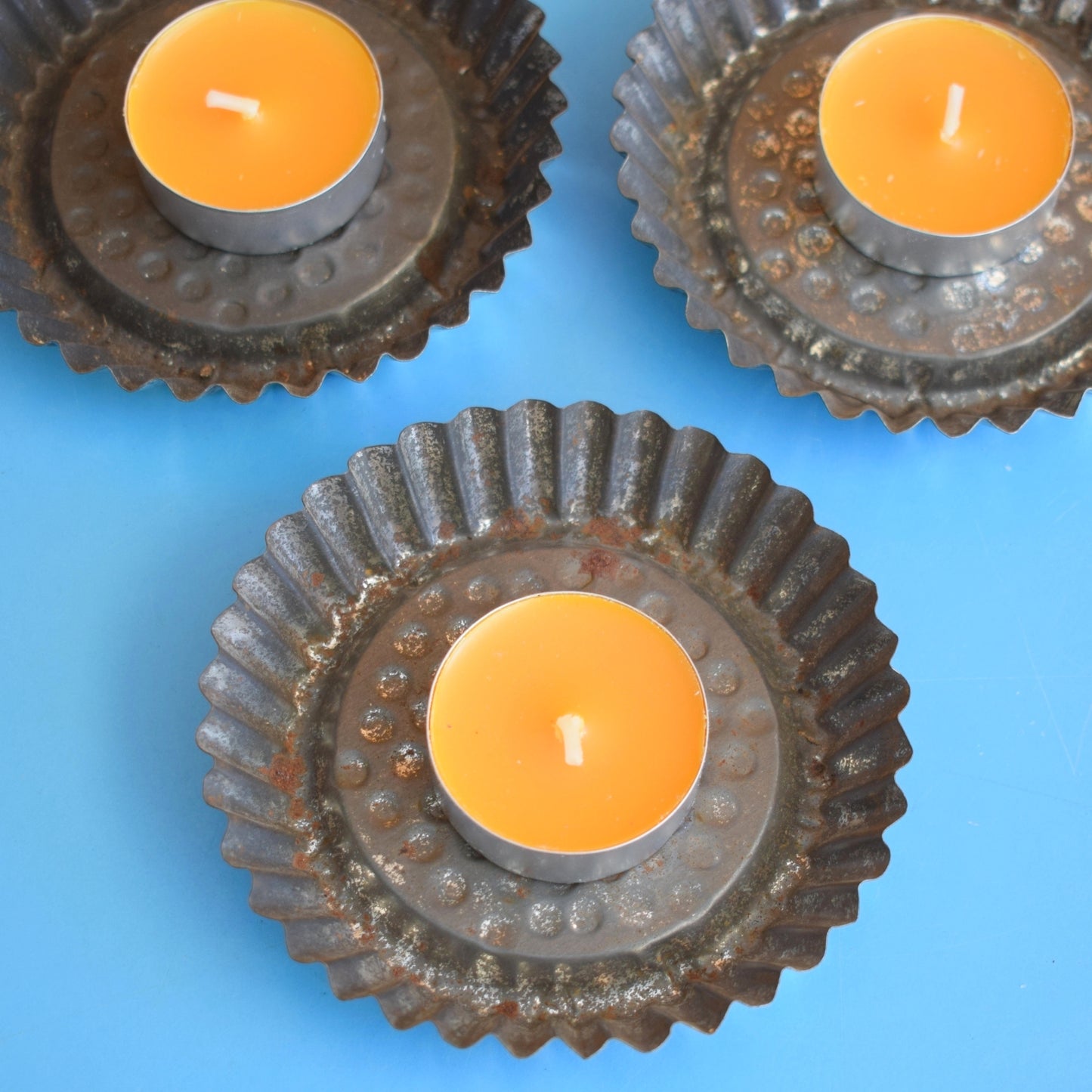 Vintage 1950s Metal Crimped Moulds / Pastry Cases / Candle Holders - Flowers