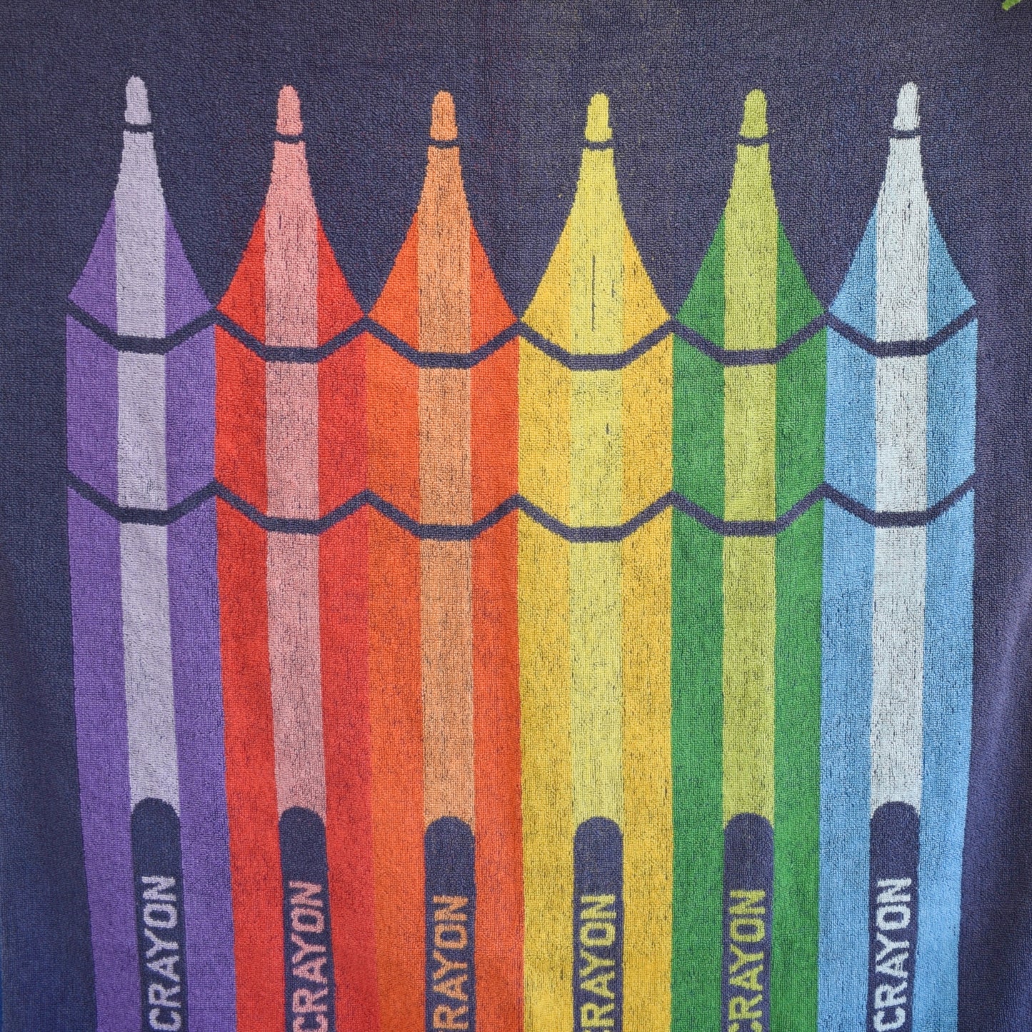 Vintage 1980s Rare Bath Towel - Crayons - Rainbow
