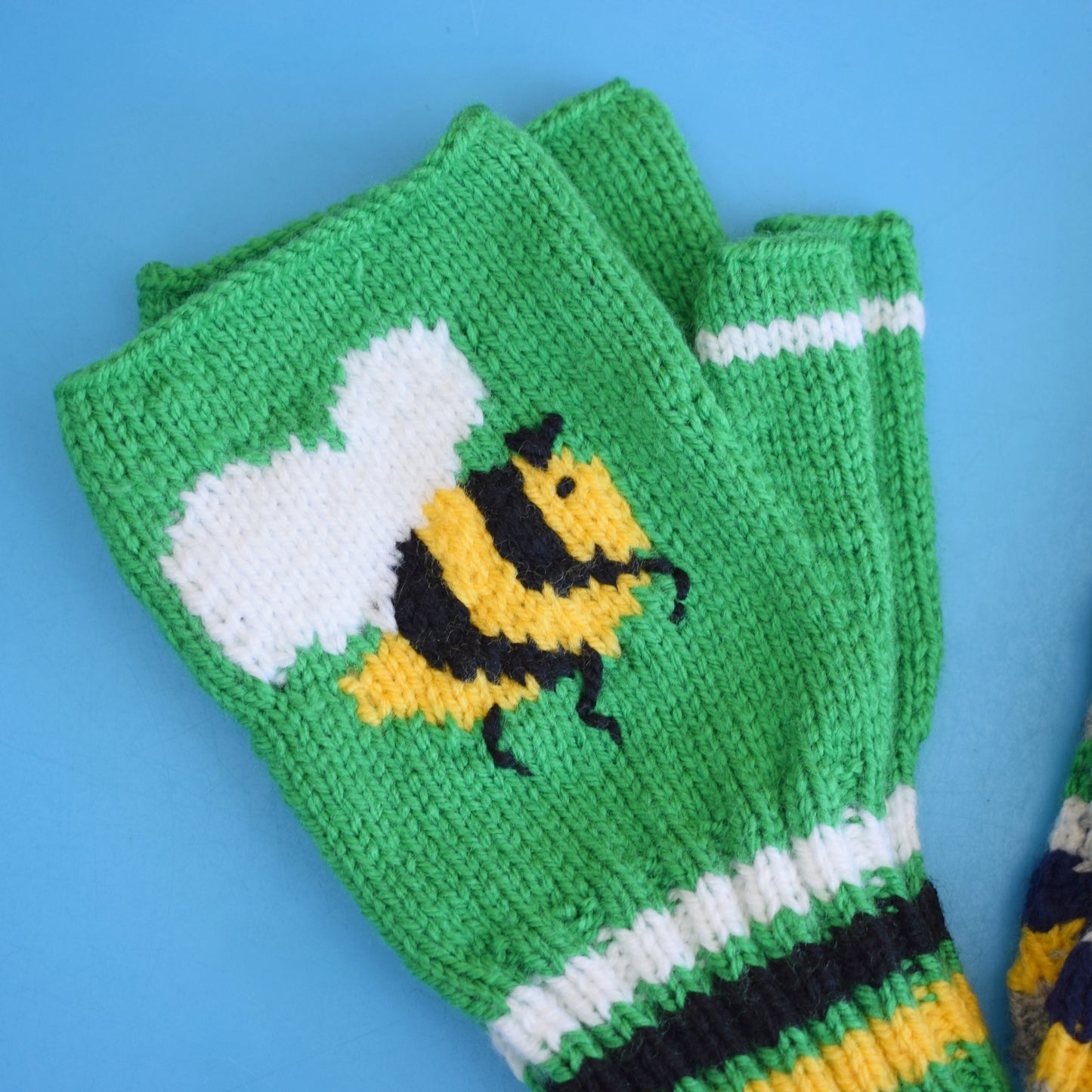 Retro Hand Knitted Fingerless Gloves - Adult - Birds/ Bees