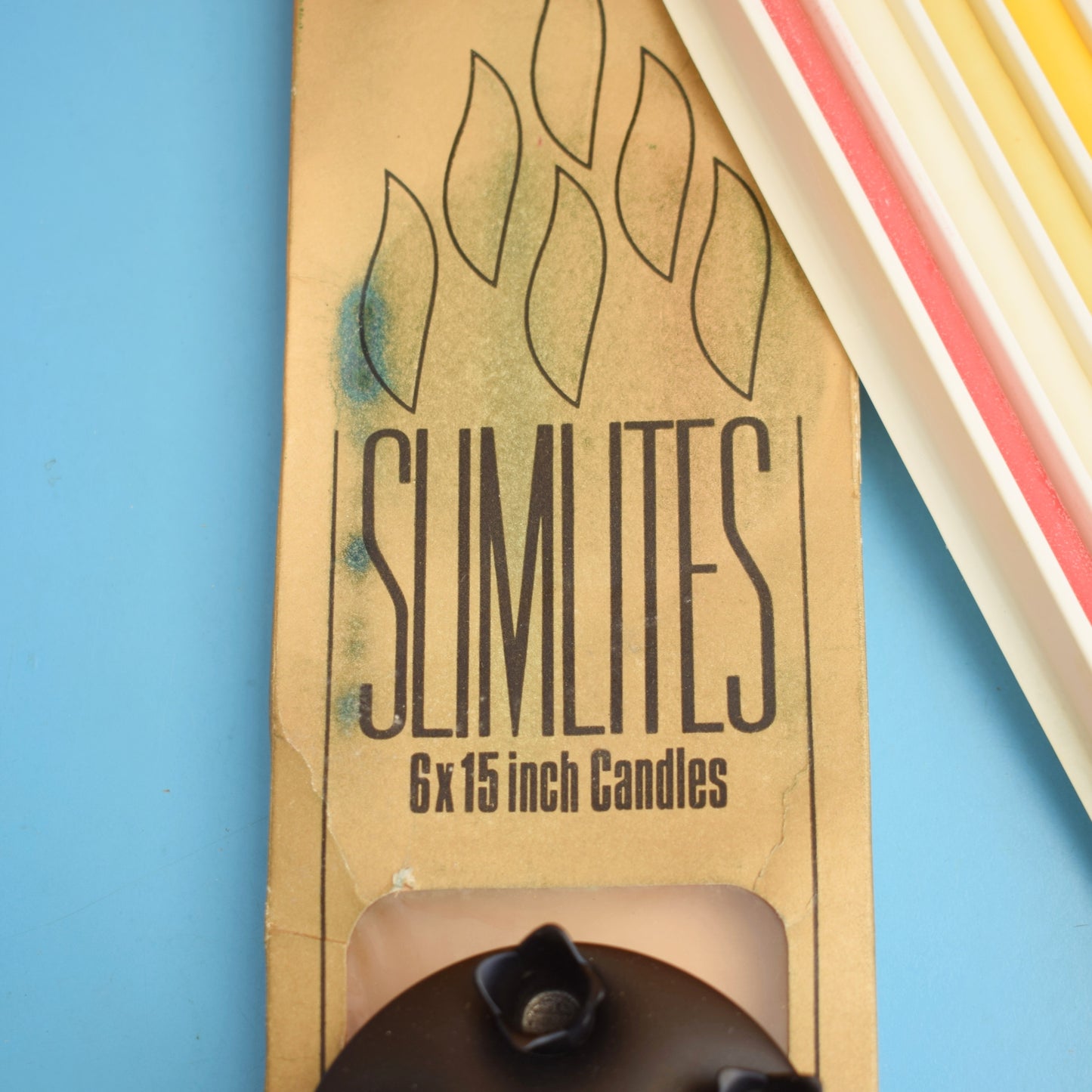 Vintage 1970s Cast Metal Candle Holder / Candles - Slimlites