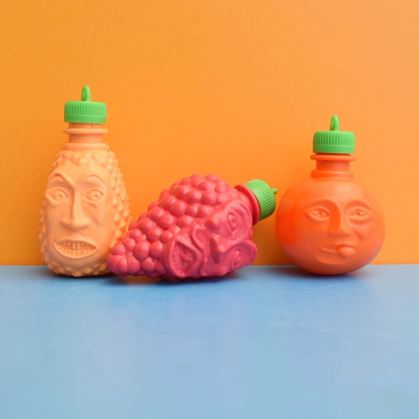 Vintage 1980s Plastic Sherbert / Candy Fruit Heads - Angry/ Scary