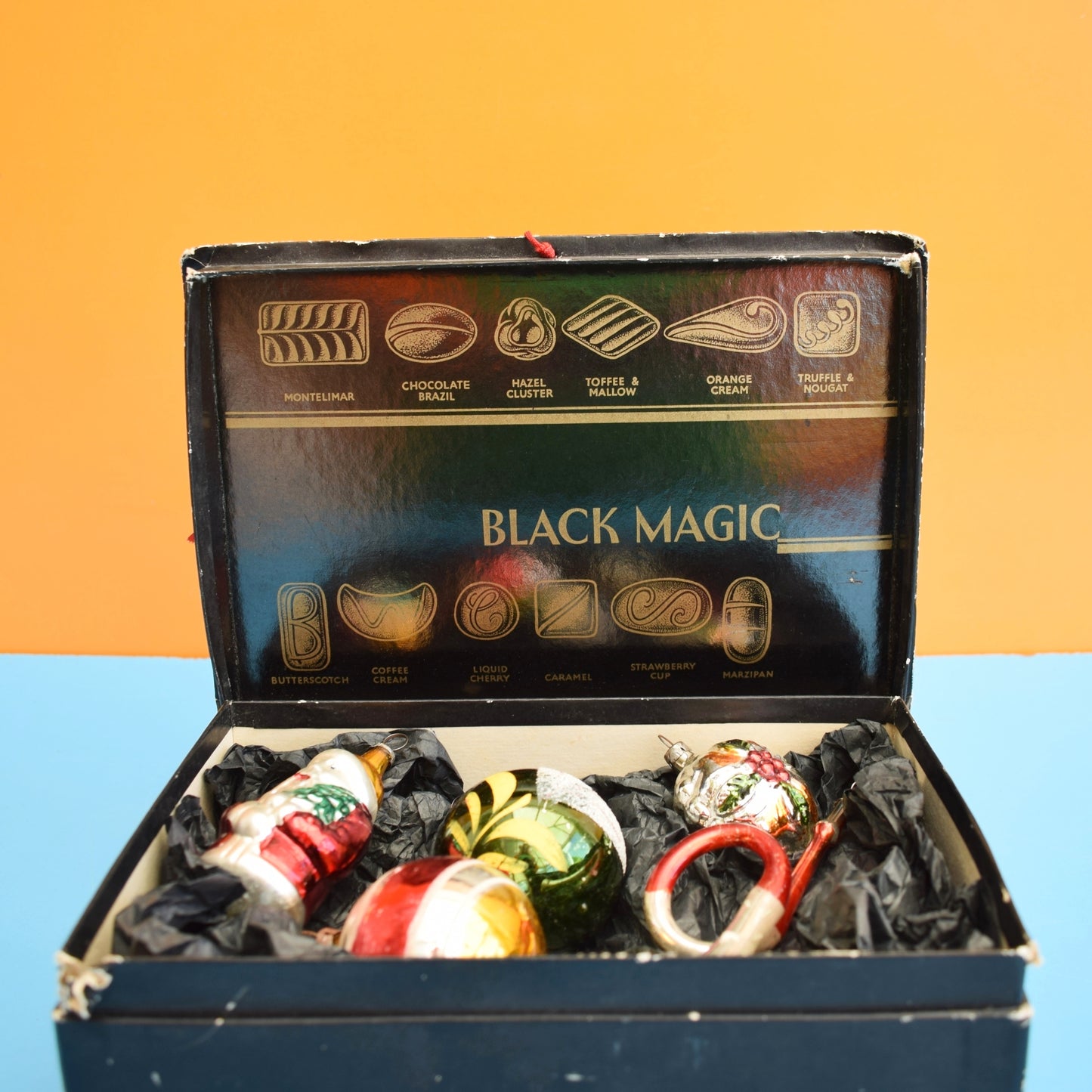 Vintage Mixed Glass Christmas Baubles - Red & Green- Black Magic Box