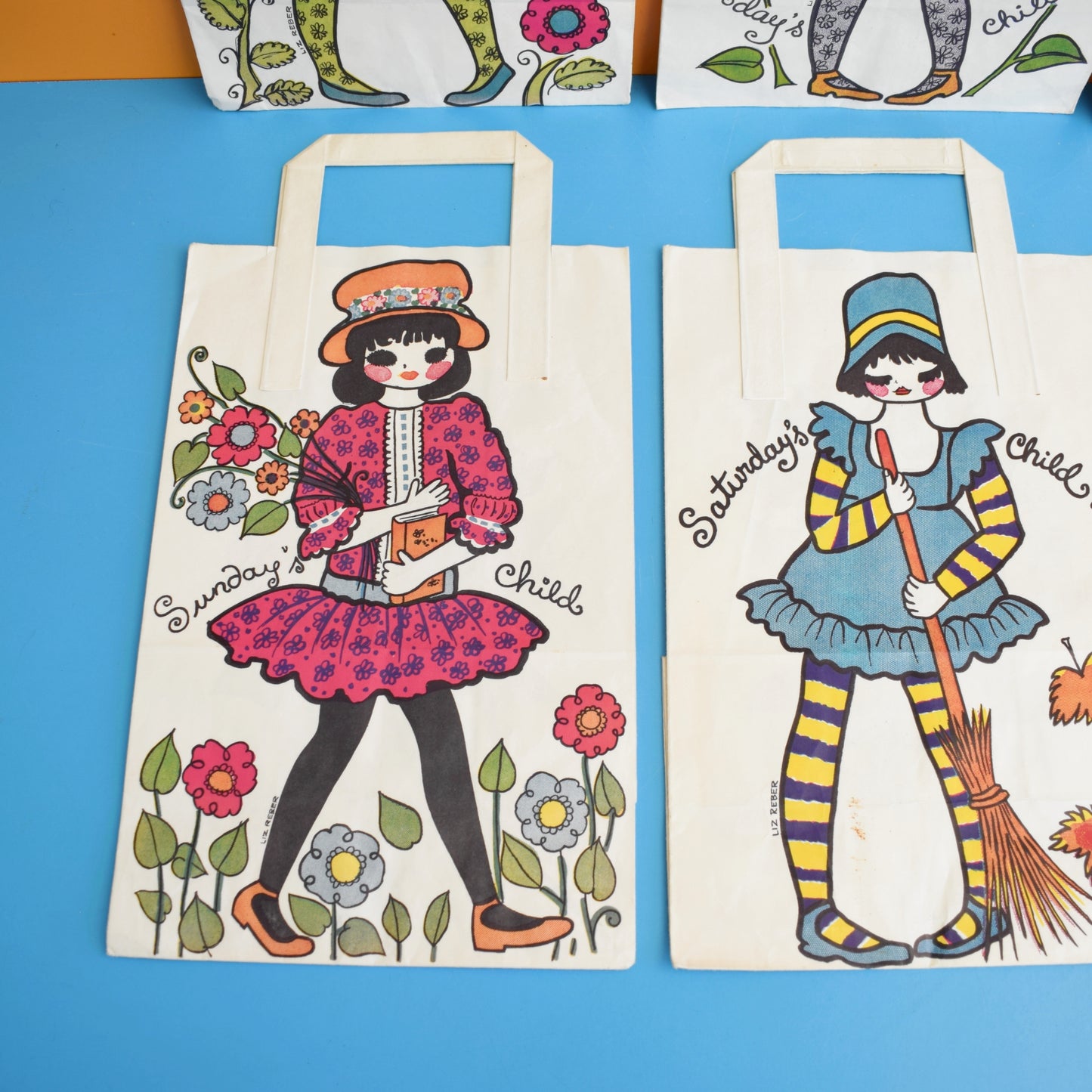 Vintage 1970s Paper Bags - by Liz Reber - Days Of The Week x6 by Eric's Cards