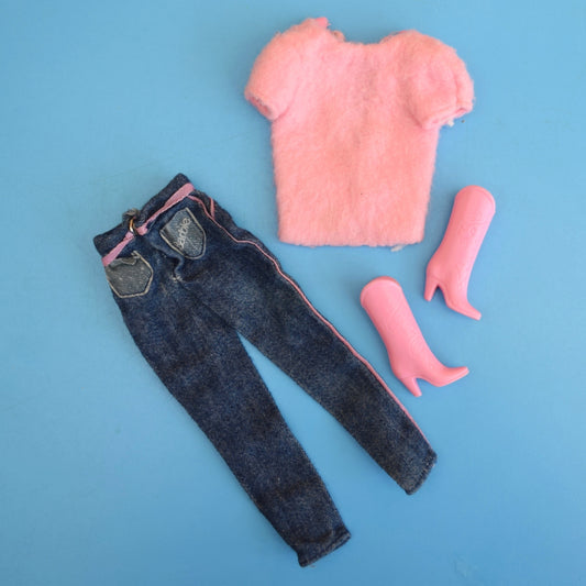 Vintage 1980s Barbie Fashion Jeans- Pink Fluffy Top