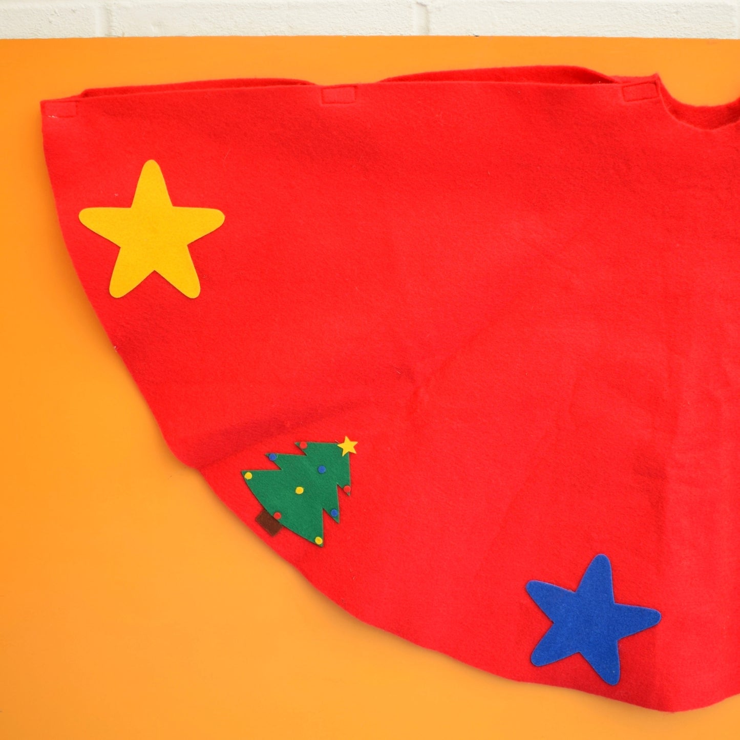 Vintage 1980s Christmas Tree Skirt - Red Felt- Homemade
