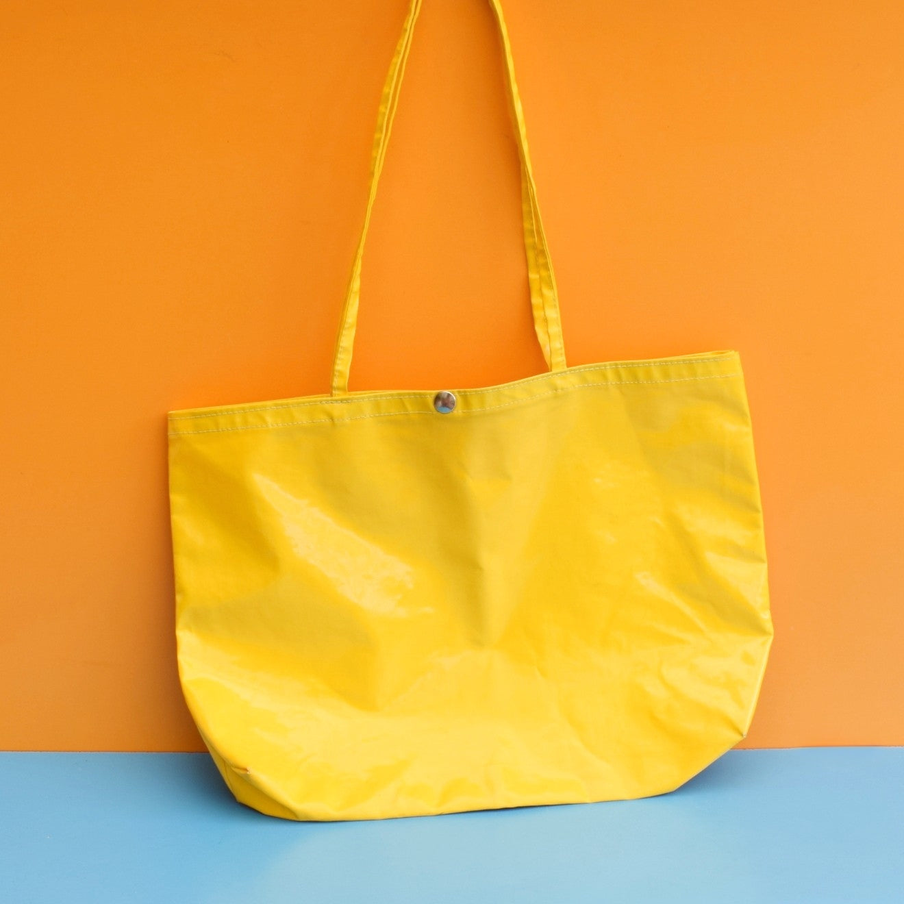 Vintage 1970s Oilcloth Shopping Bag - Sunshine Yellow