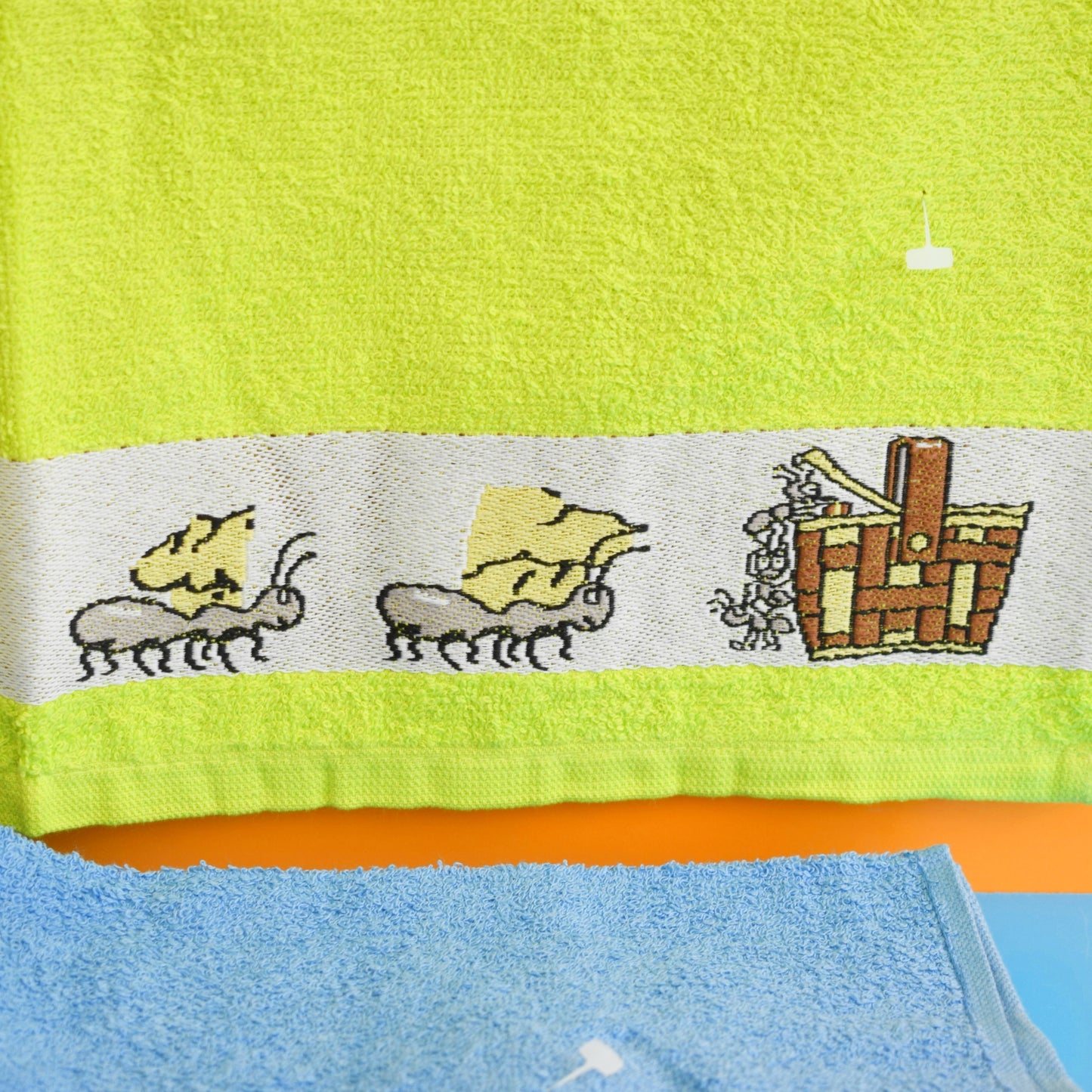Vintage 1990s Hand Towels - Ants & Picnic Basket - Unused - Various Colours by Pineapple Retro