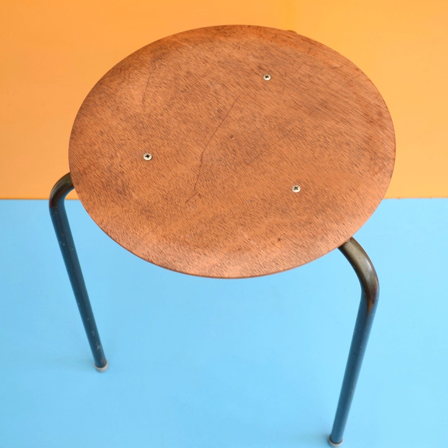 Vintage 1960s Teak Plywood Stool - Danish Dot Style