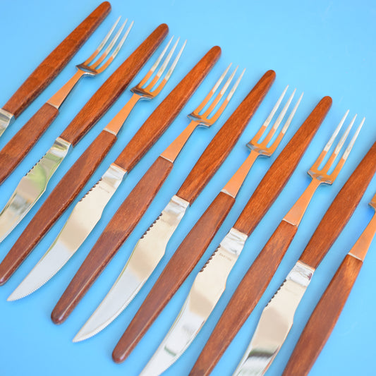 Vintage 1960s Teak Glosswood Cutlery Steak Set - Holland