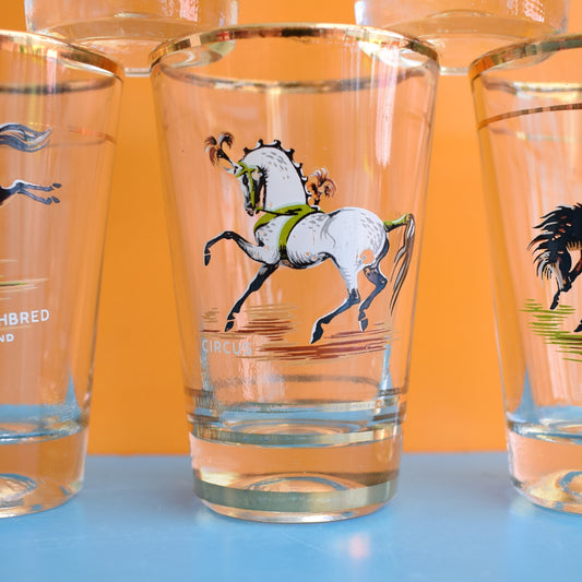 Vintage 1950s Tot Drinking Glass Set - Horses