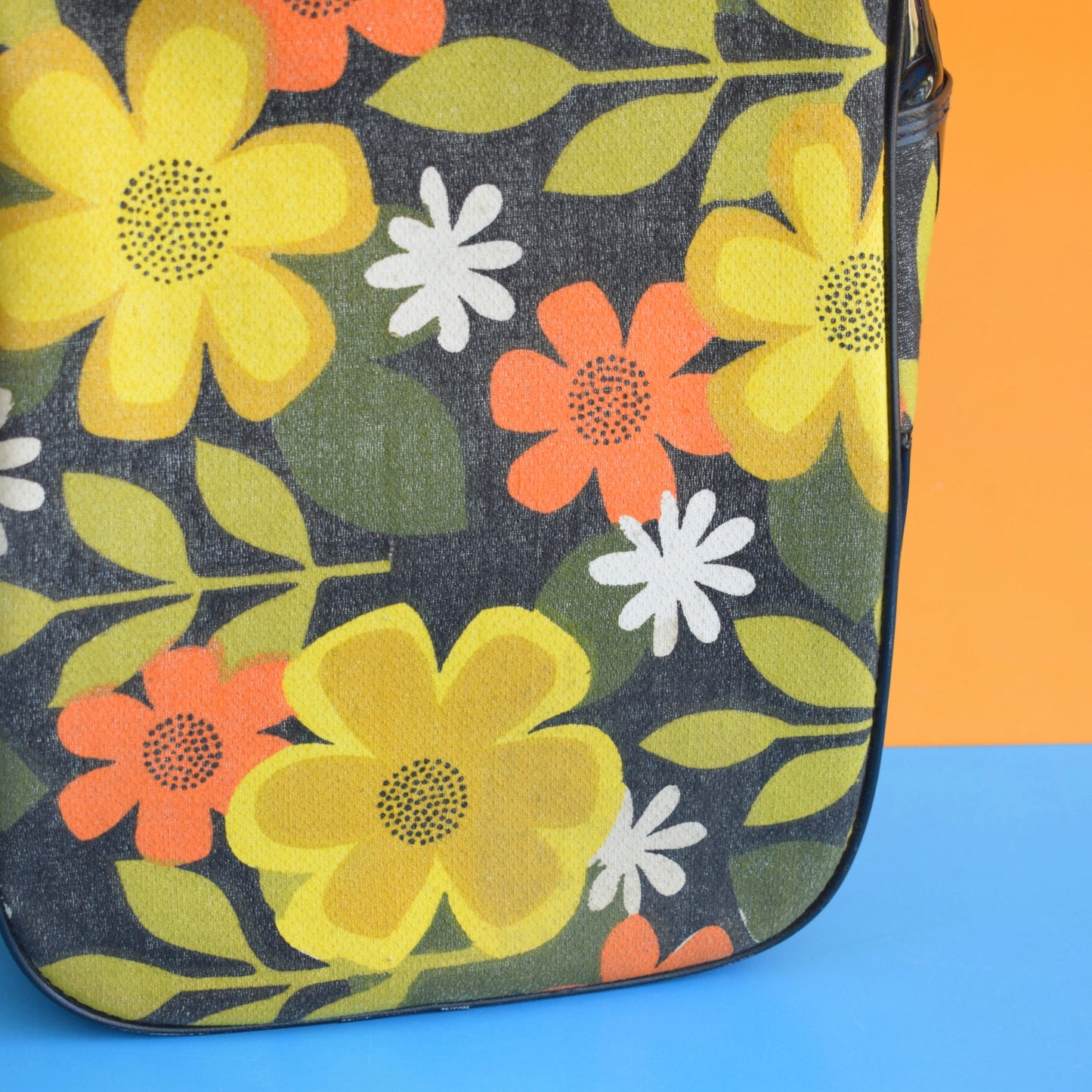 Vintage 1960s Canvas Bag - Flower Power - Green & Mustard by Pineapple Retro
