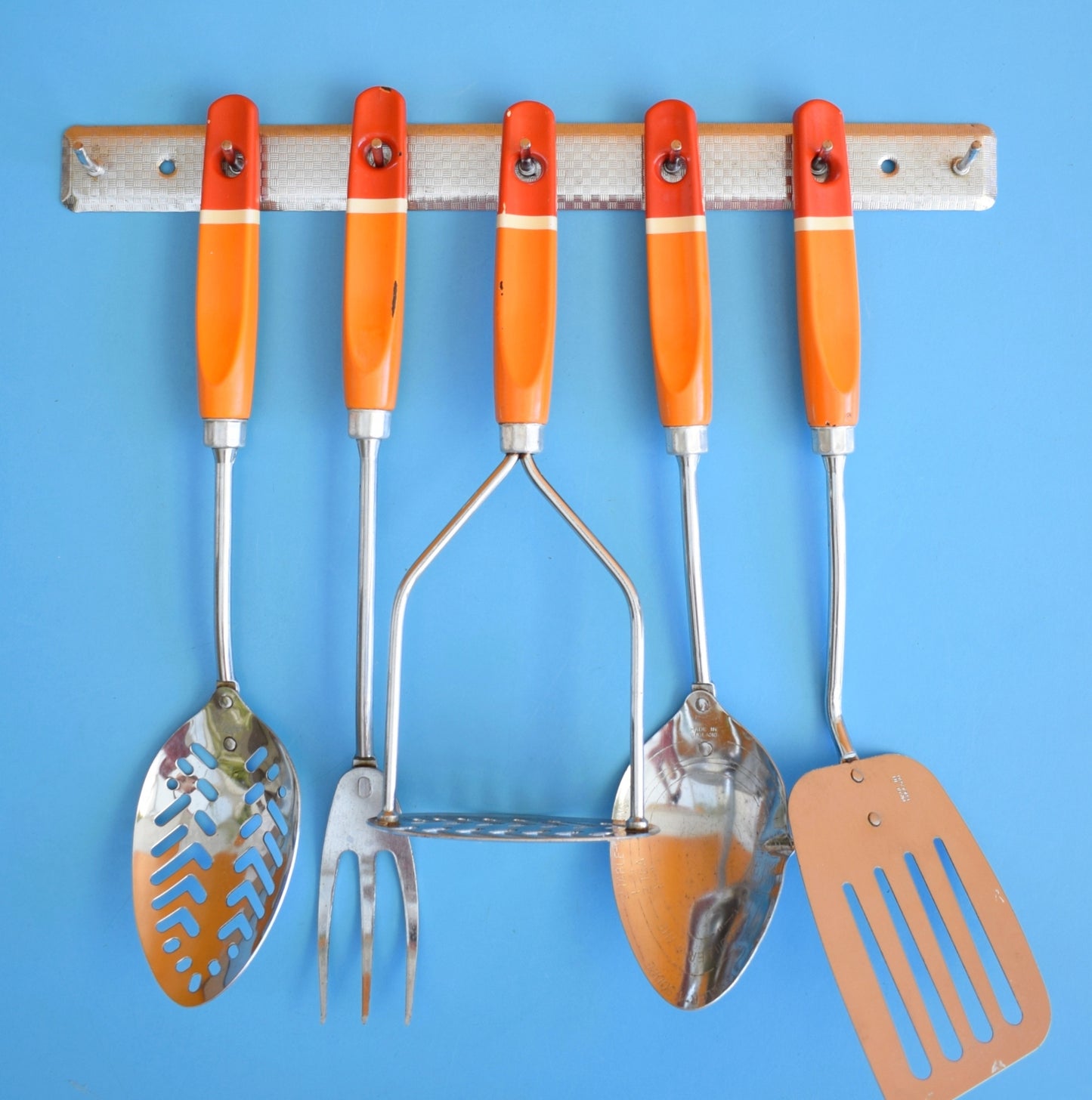 Vintage 1960s Kitchen Utensil Rack & Orange Handled Set - Prestige by Pineapple Retro