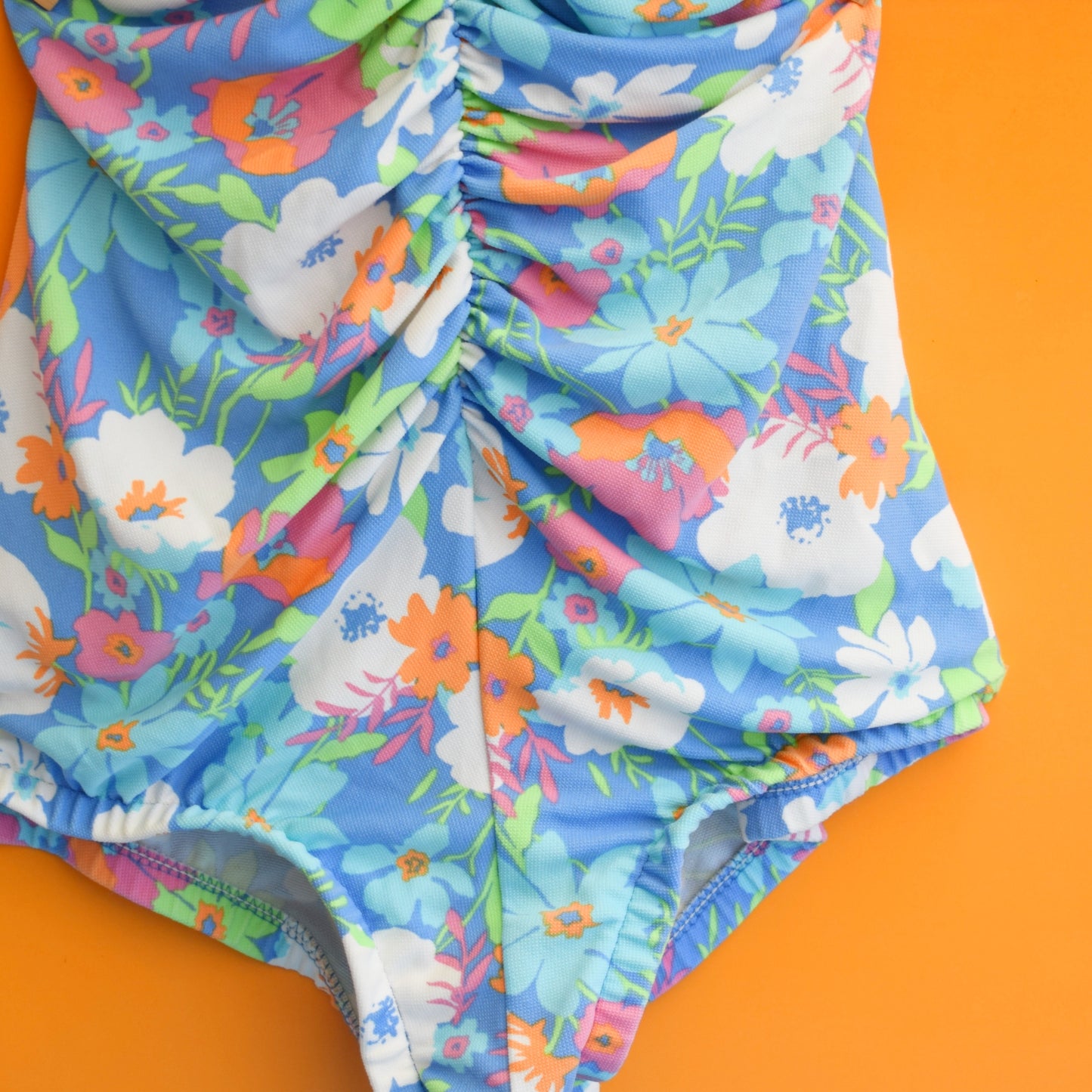 Vintage 1970s Swimming Costume - Floral Blue - Uk 12-14