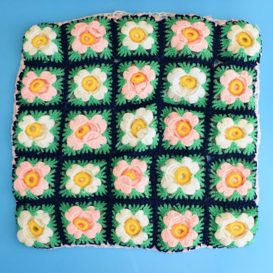 Vintage 1970s Crochet Cushion Cover - Flower Design
