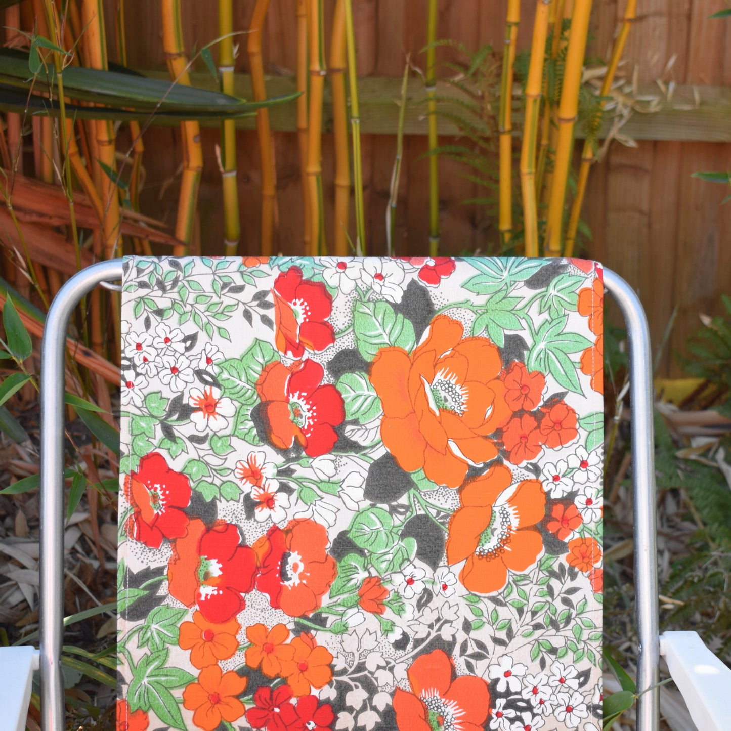Vintage 1960s Folding Garden Chairs - Flowers- Orange & Green - Trio Available by Vintage