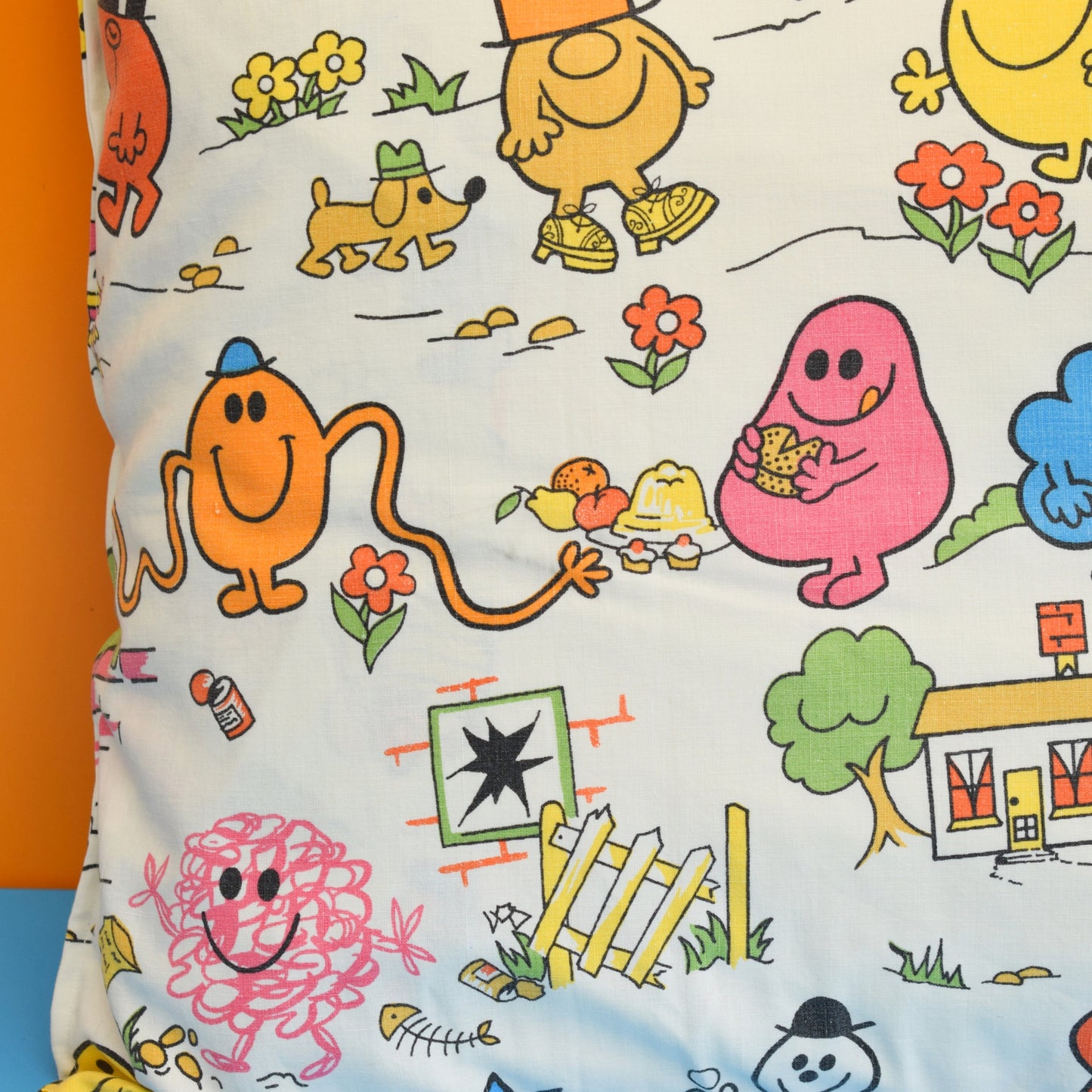 Vintage 1970s Mr Men Fabric Cushion & Pad by Pineapple Retro