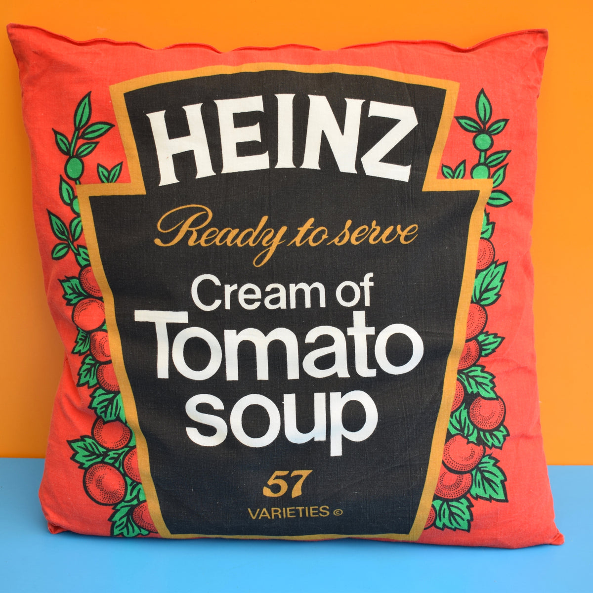 Vintage 1980s Heinz Tomato Soup Cushion - Kitsch by Vintage