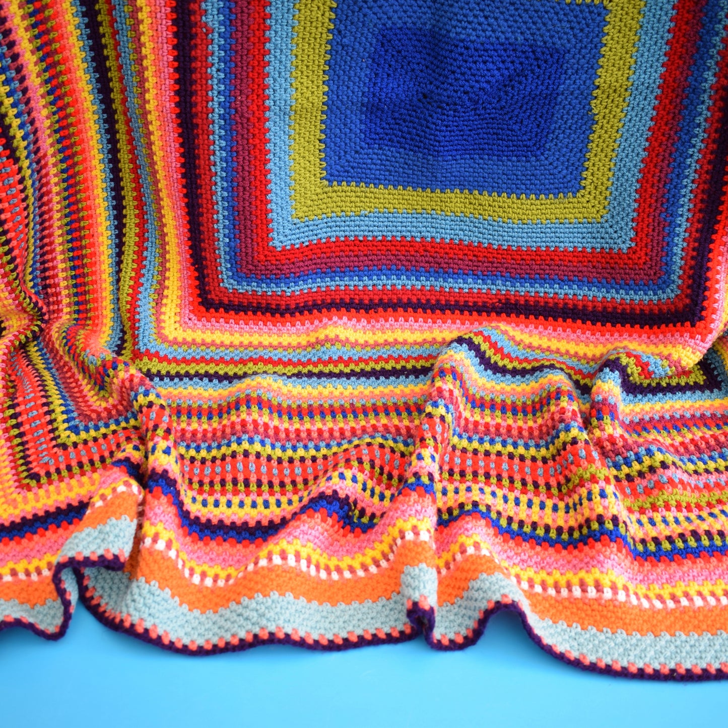 Vintage Knitted Blanket / Throw - Vibrant Colours by Vintage