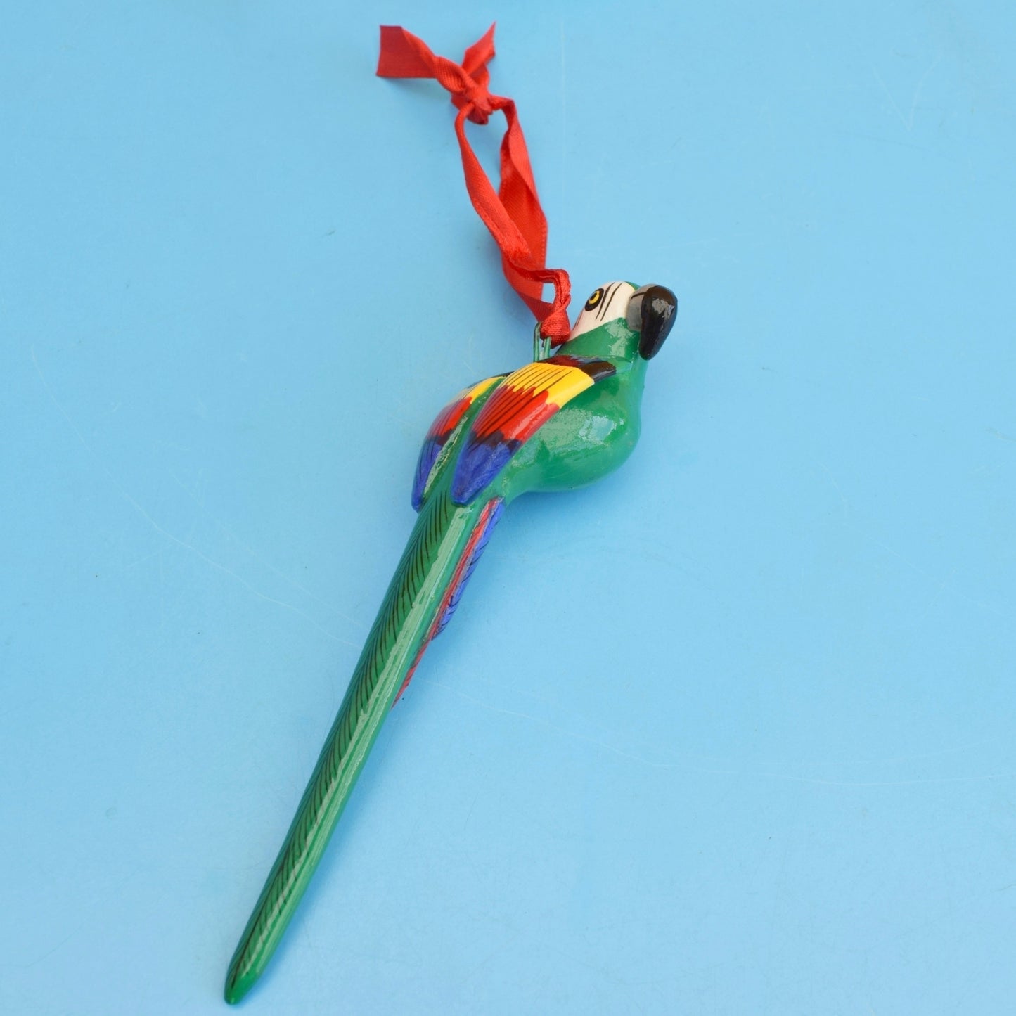 Vintage 1970s Wooden /Cay? Hand Painted Birds - Parrot / Toucan