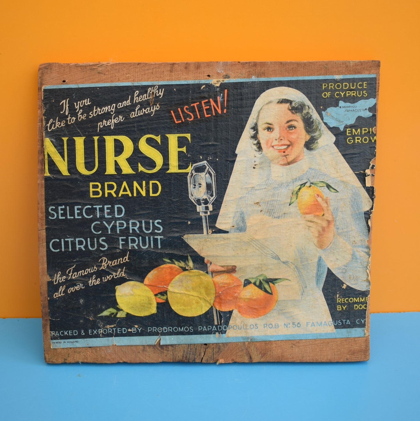 Vintage 1940s Citrus Fruit Advert - Old Wooden Fruit Crate Lid