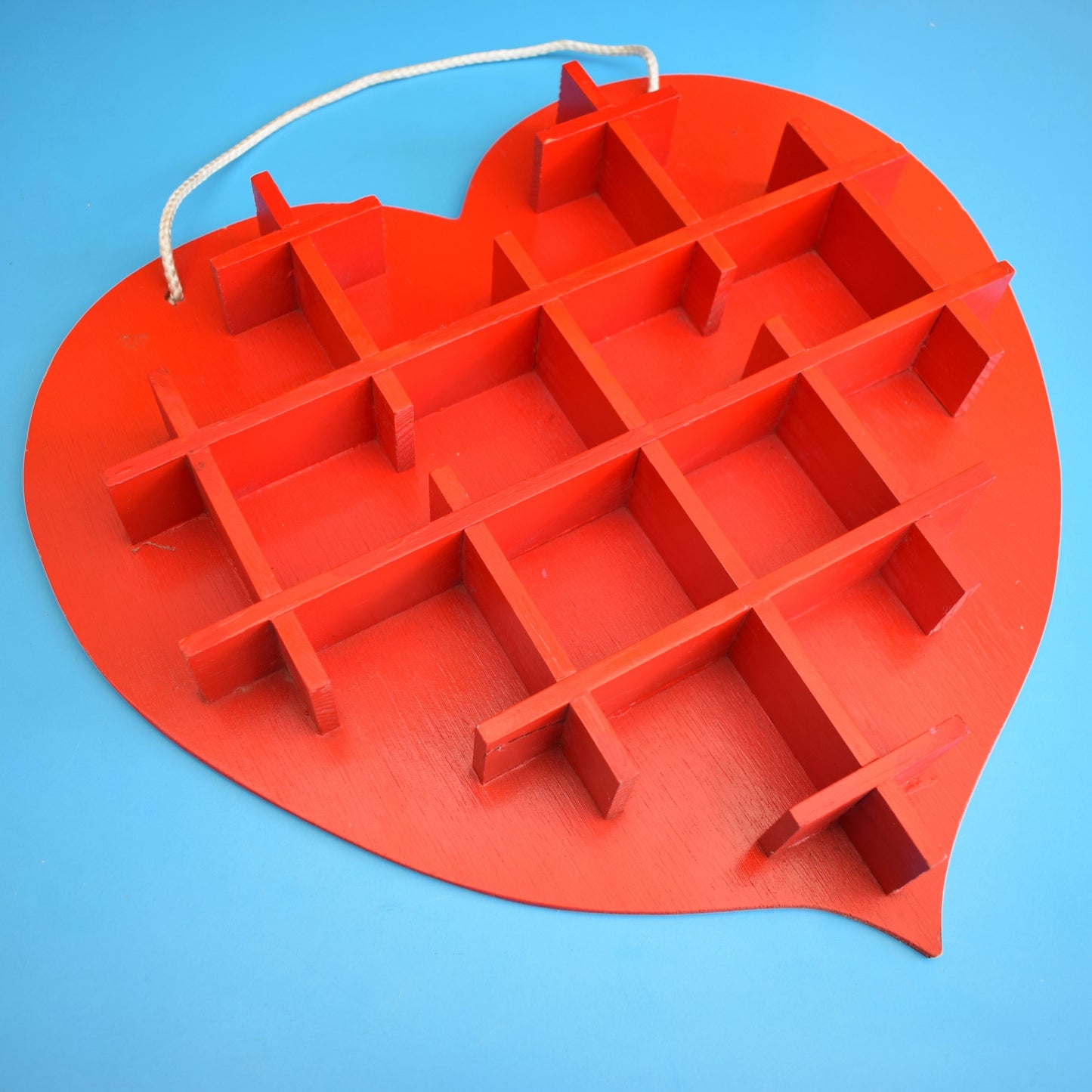 Vintage 1970s Heart Shaped Wooden Trinket Shelf - Red by Vintage