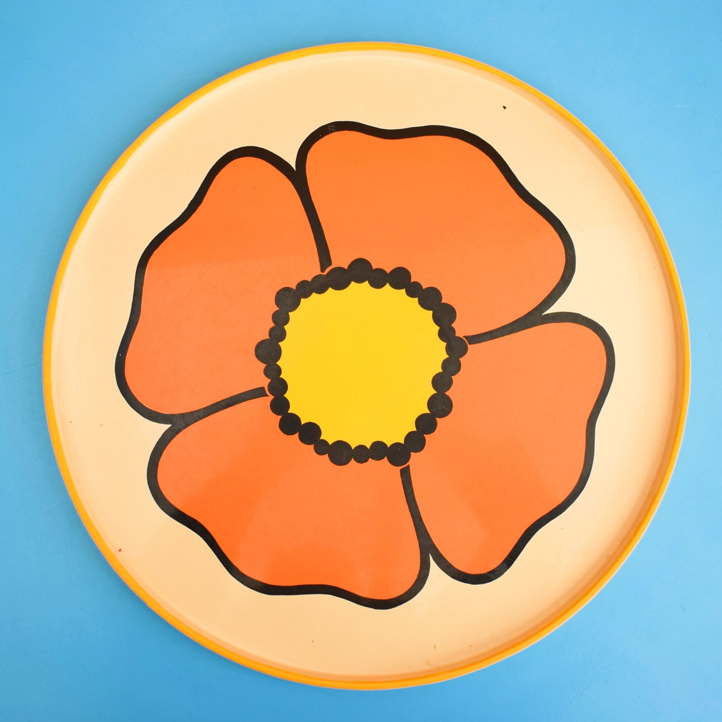 Vintage 1960s Round Lacquered Tray - Flower Power by Vintage