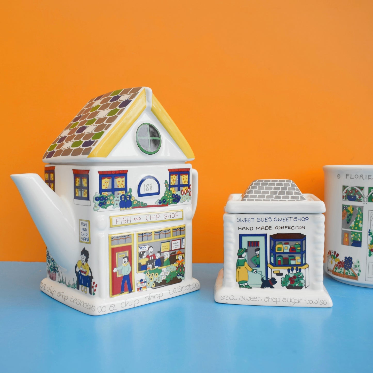 Vintage 1980s Wade China - English Life Range - Chip, Flower & Sweet Shop