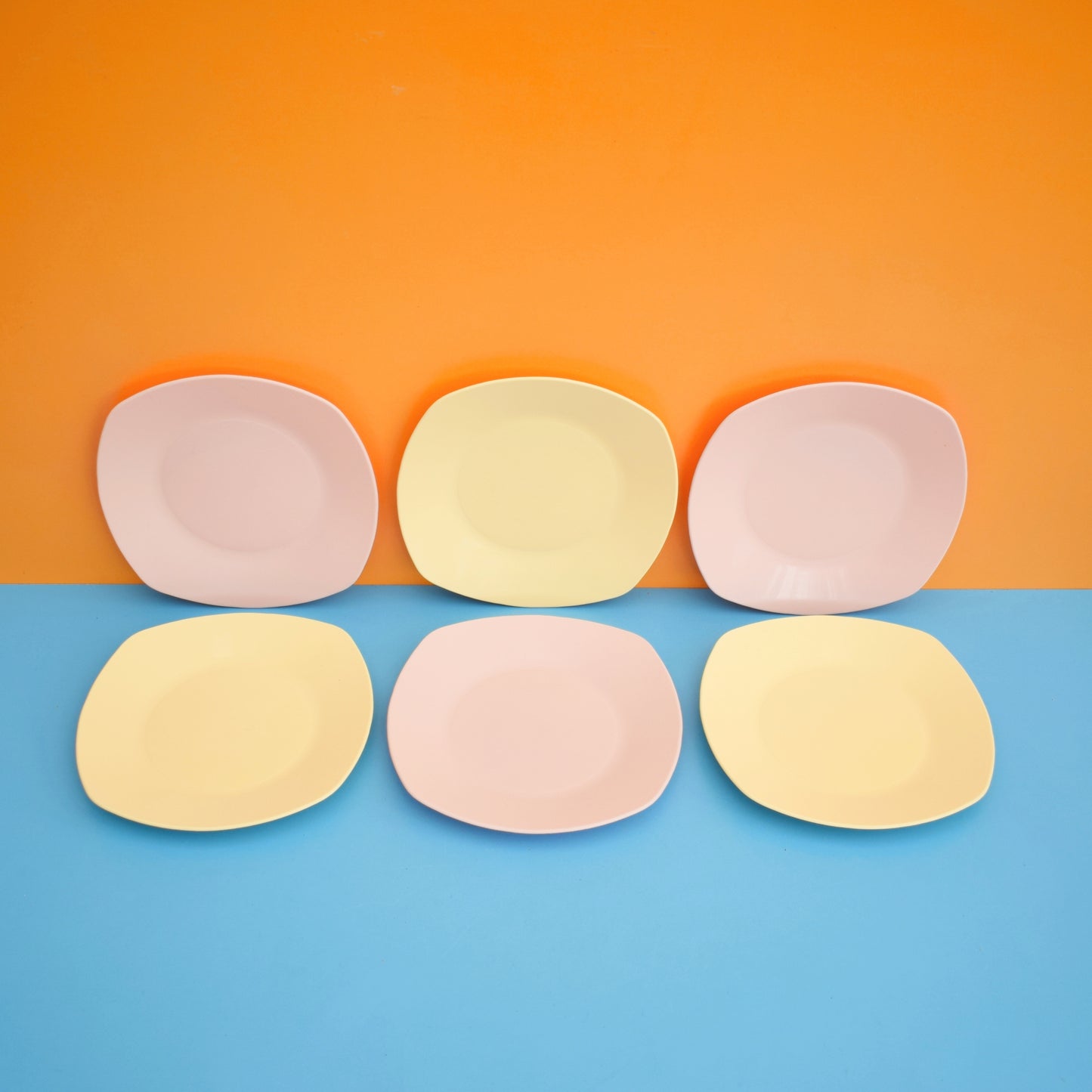 Vintage 1960s Plastic Plates - Pastel Pink & Lemon x6 by Pineapple Retro