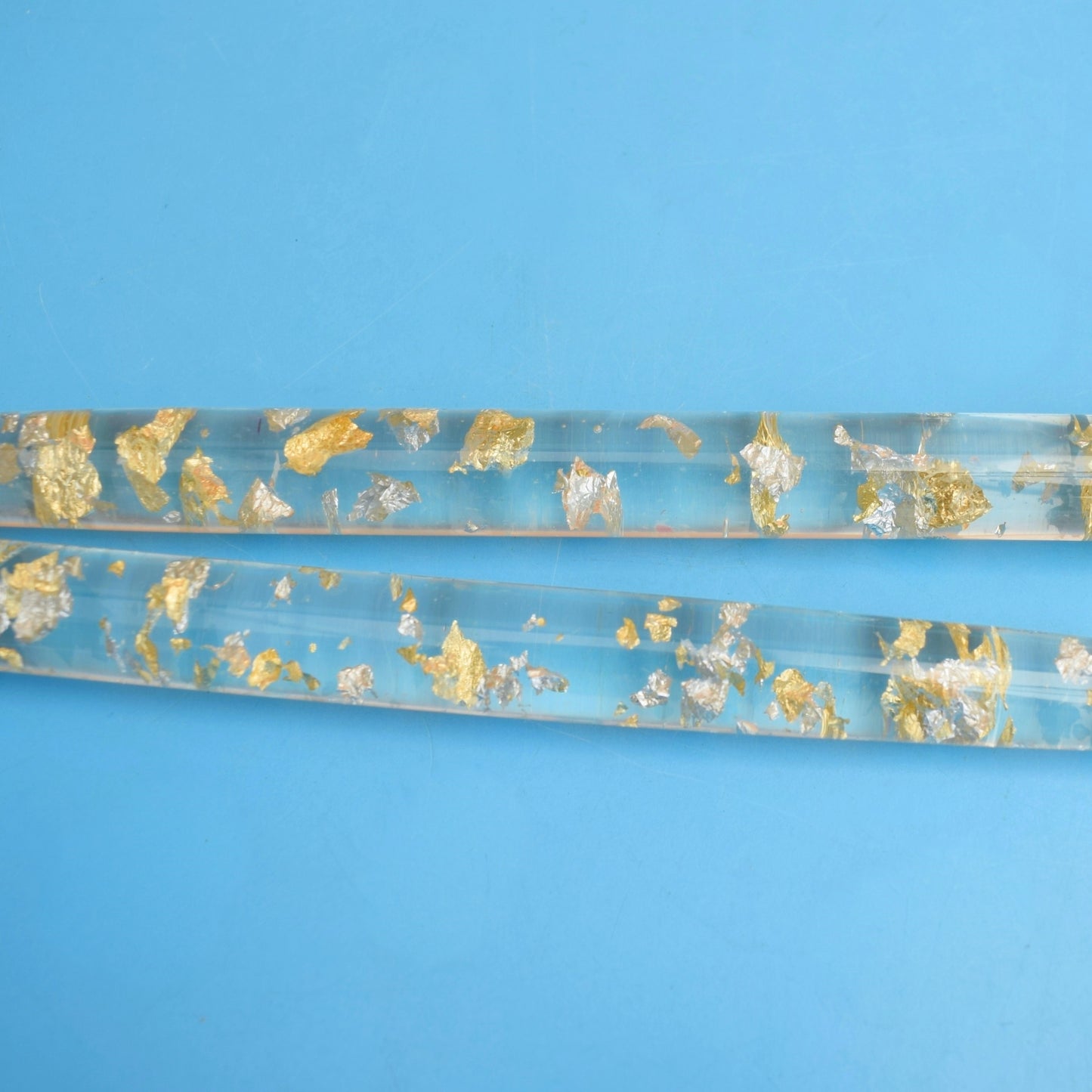 Vintage 1970s Resin Glitter candles x2 - Clear With Gold/ Silver Flecks