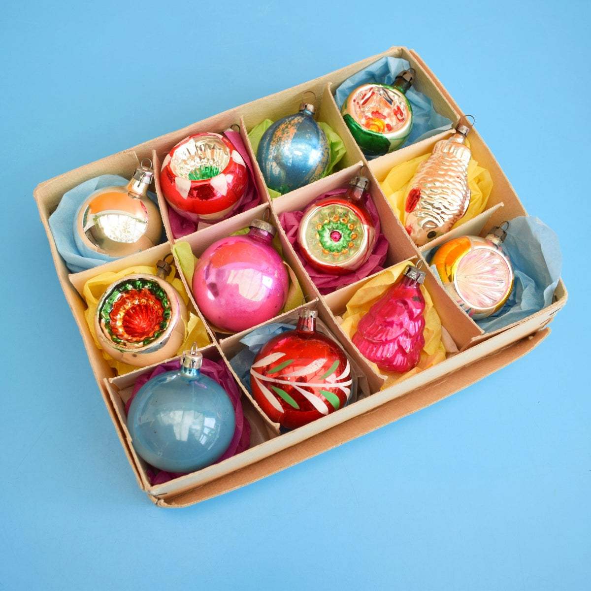 Vintage Mixed 1960s Glass Christmas Baubles - Boxed - Lovely by Pineapple Retro