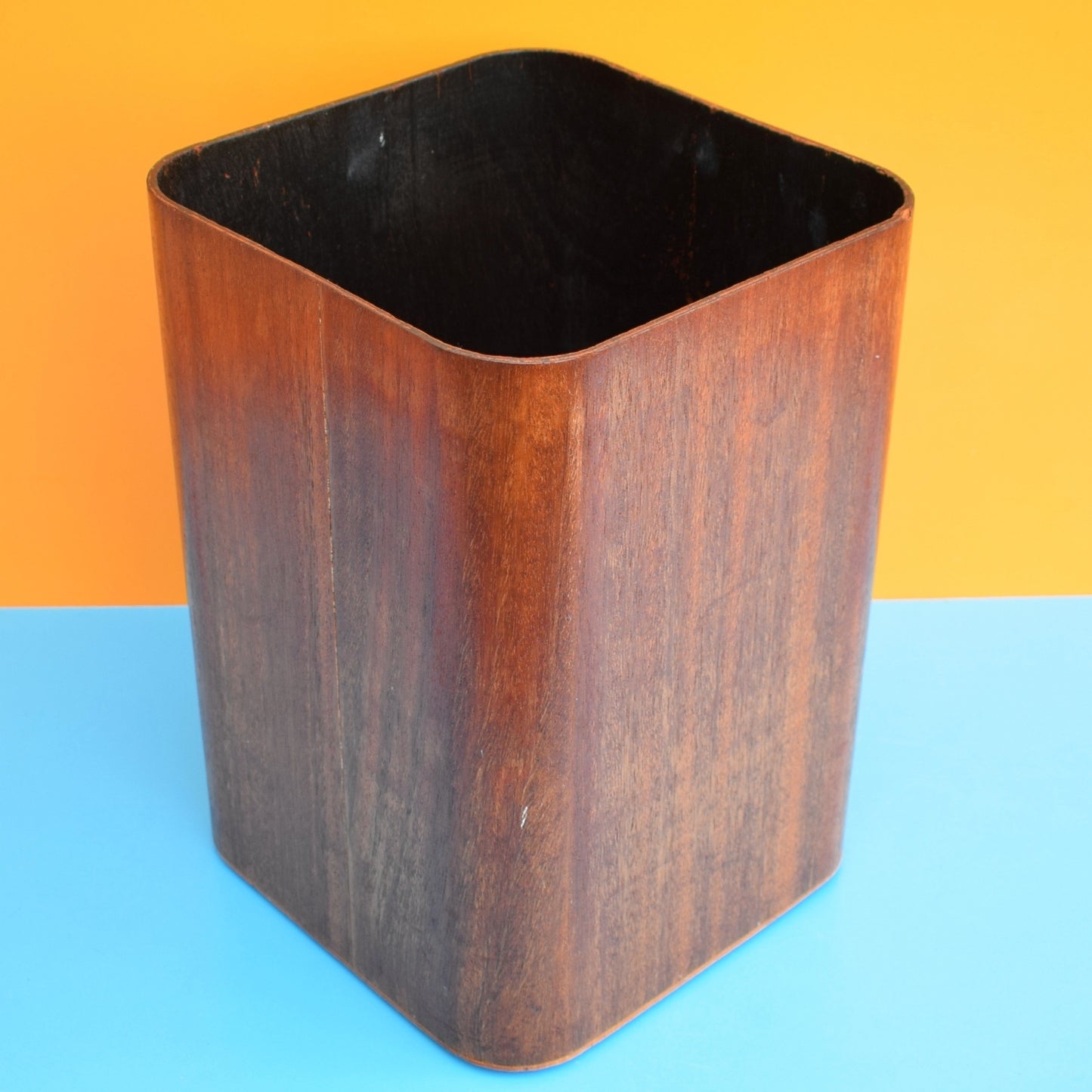 Vintage 1960s Bent Teak Plywood Waste Paper Bin- Mallod