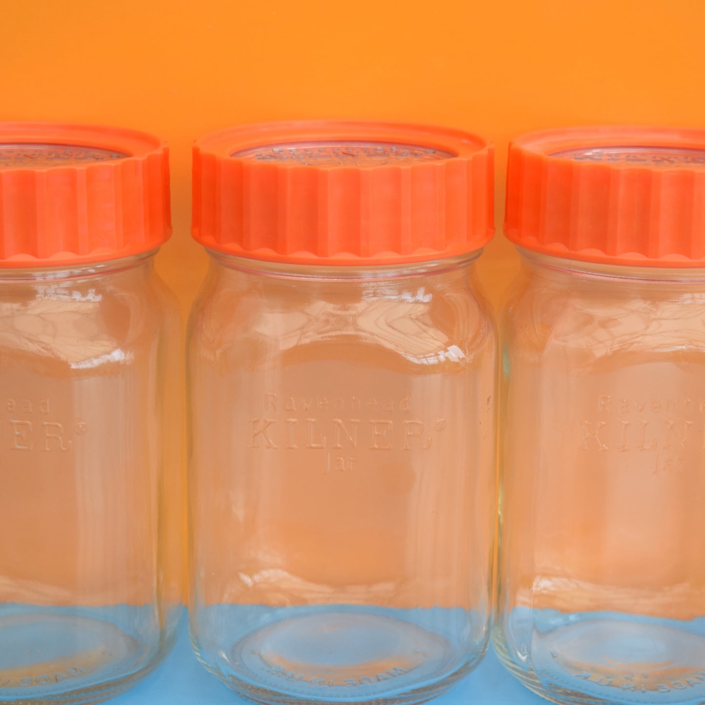 Vintage 1970s Larger Ravenhead Kilner Jars- Orange x3