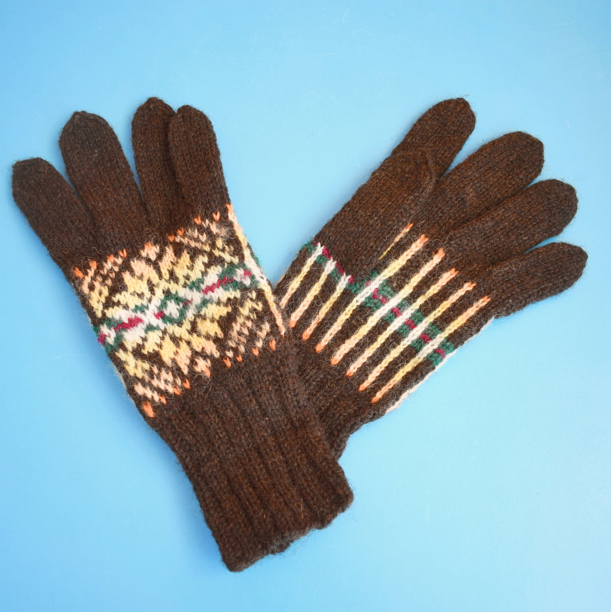 Vintage 1960s Knitted Gloves - Brown by Vintage