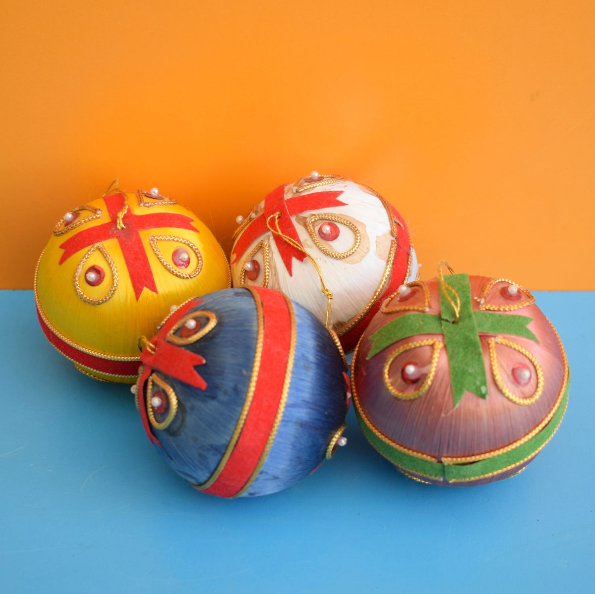 Vintage 1970s Satin Christmas Baubles - Gold Braid by Pineapple Retro