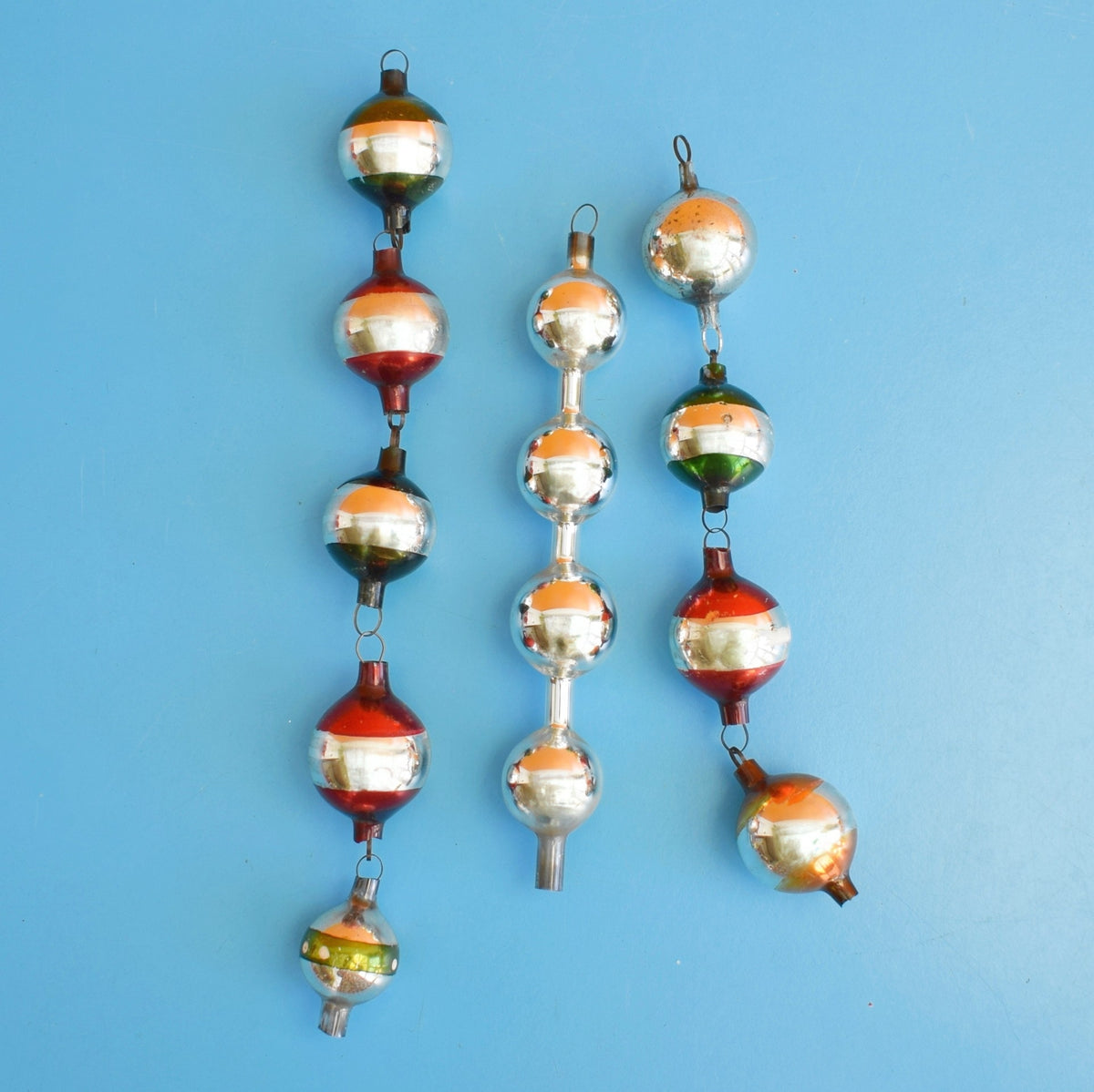 Vintage 1960s Hanging Glass Christmas Baubles - Autumnal Colours by Pineapple Retro
