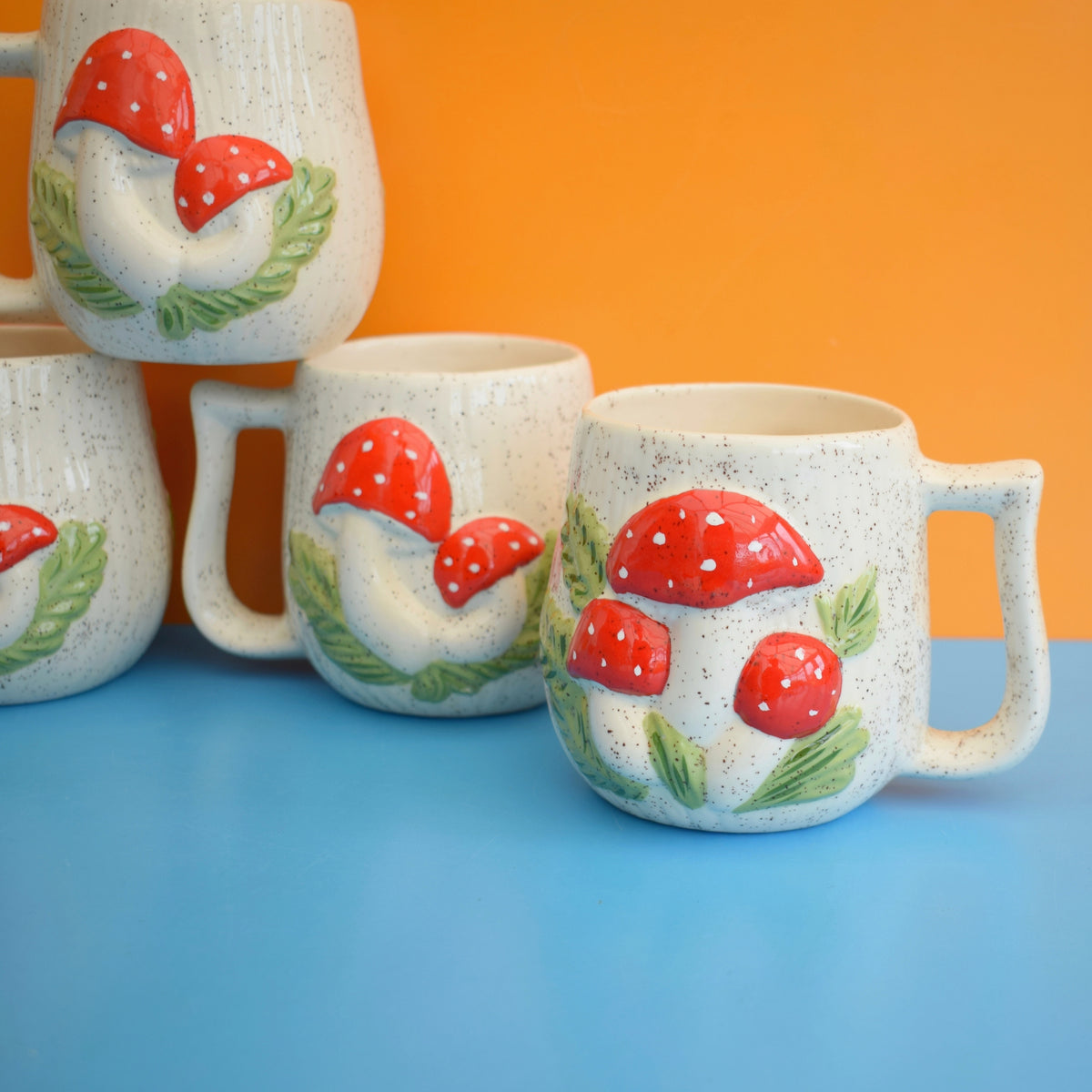 Vintage 1980s Toadstool Mugs - Red Spots - Arnels - American by Vintage
