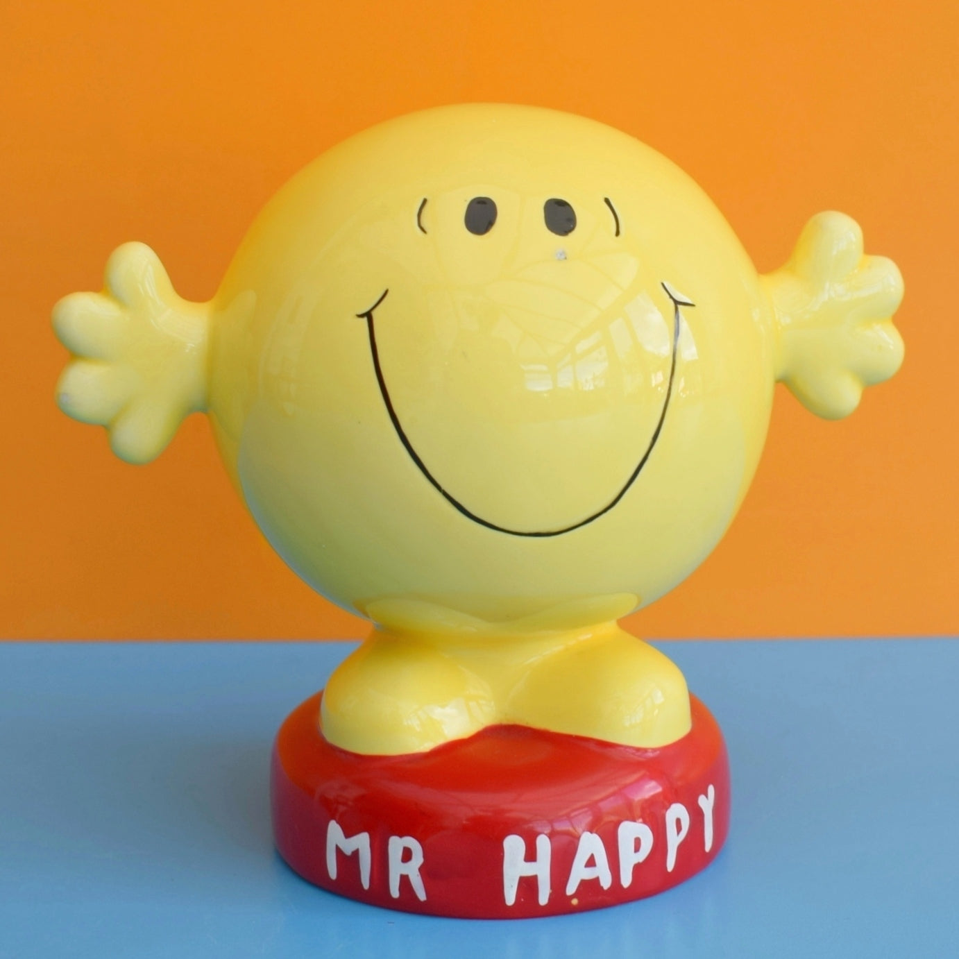 Vintage 1990s Mr Men Ceramic Money Box - Mr Happy