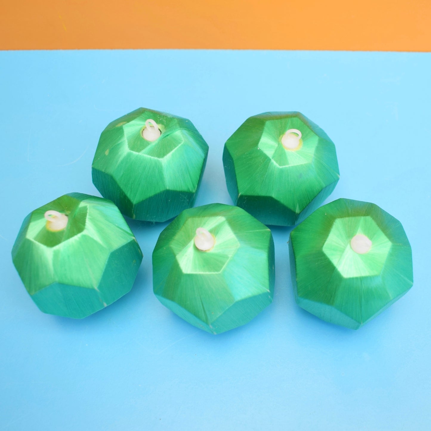 Vintage 1970s Satin Christmas Baubles - Angled Green