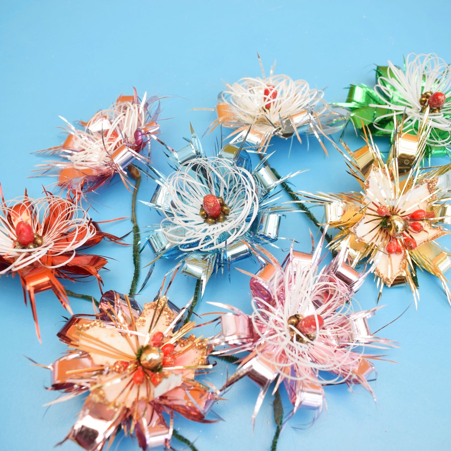 Vintage 1960s Foil Flowers Bunch - Christmas Parcel Wrapping by Pineapple Retro