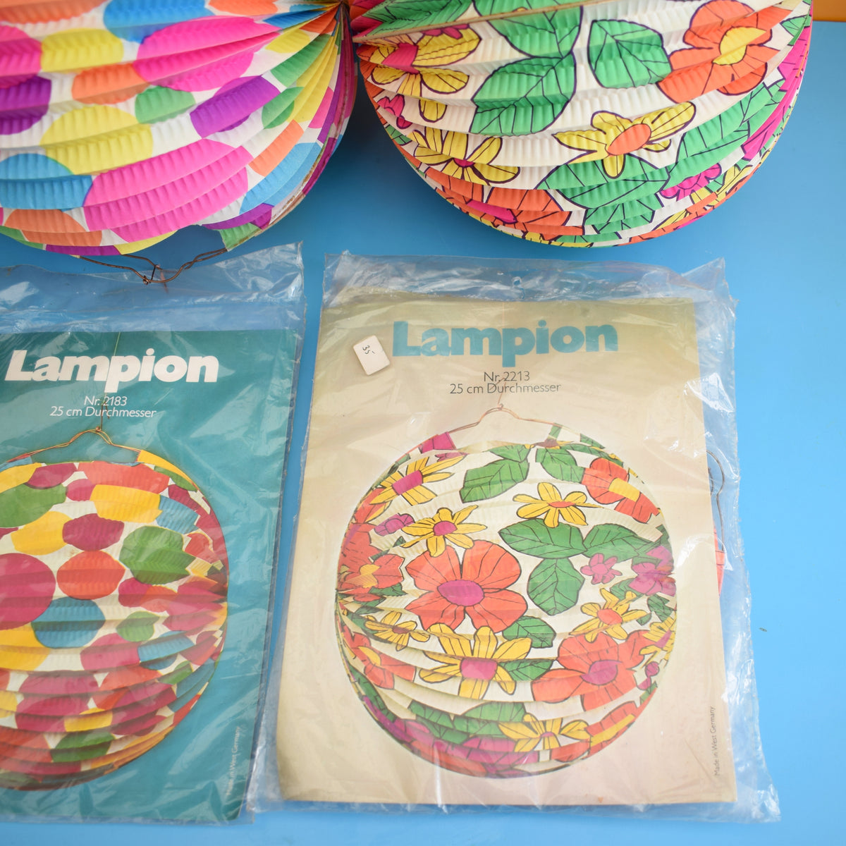 Vintage 1970s Paper Ball Lanterns - Bold Colours - German by Pineapple Retro