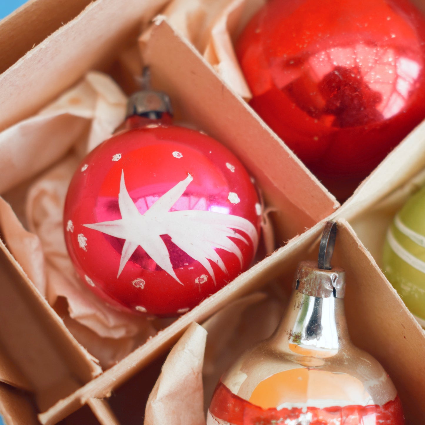 Vintage 1950s Glass Christmas Bauble Set - Boxed Small Mixed