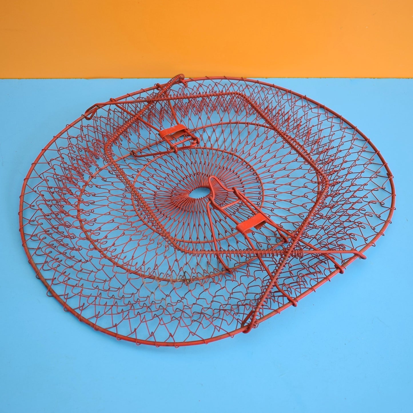 Vintage 1960s Wire Folding Basket - Red