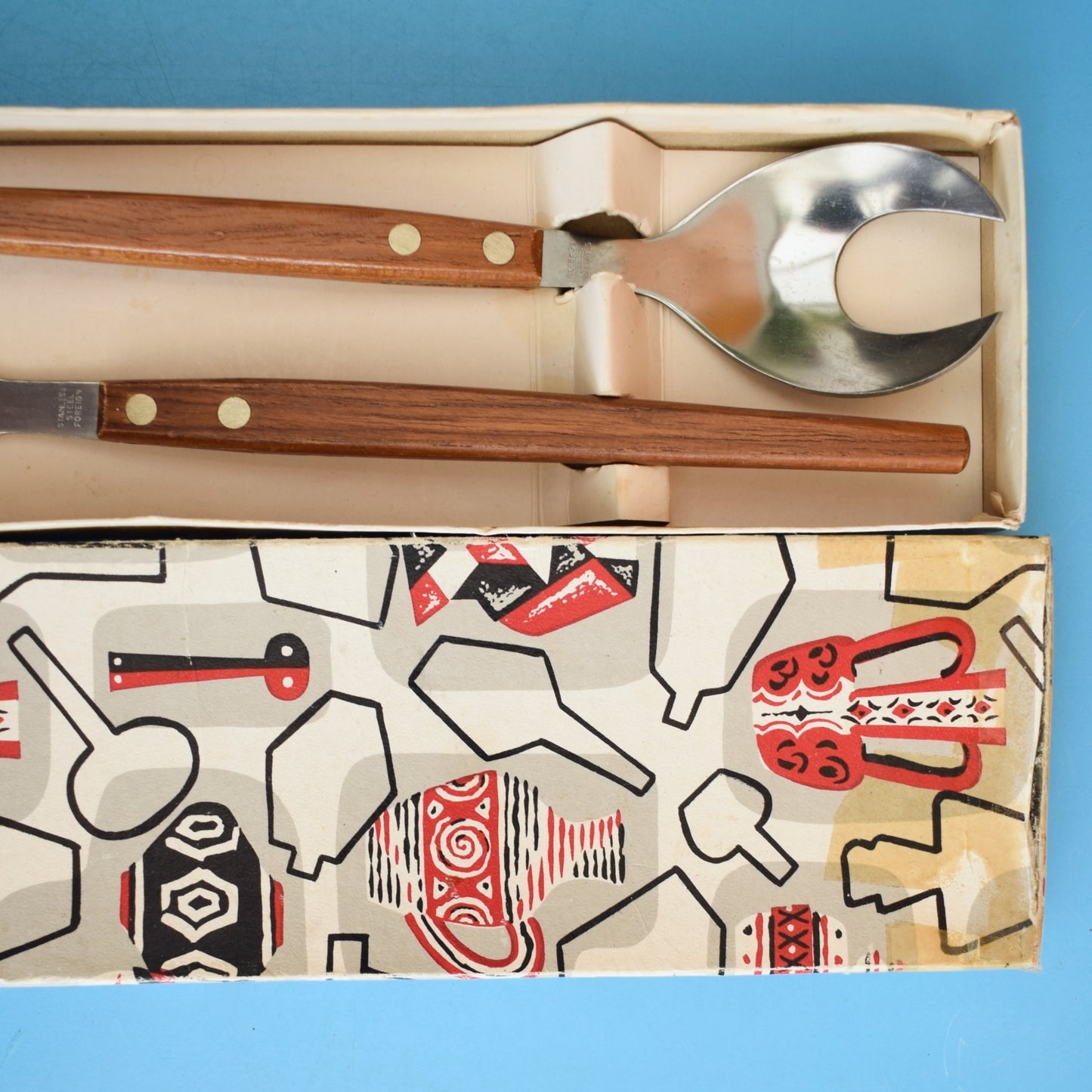 Vintage 1960s Teak Salad Servers & Amazing Box by Vintage