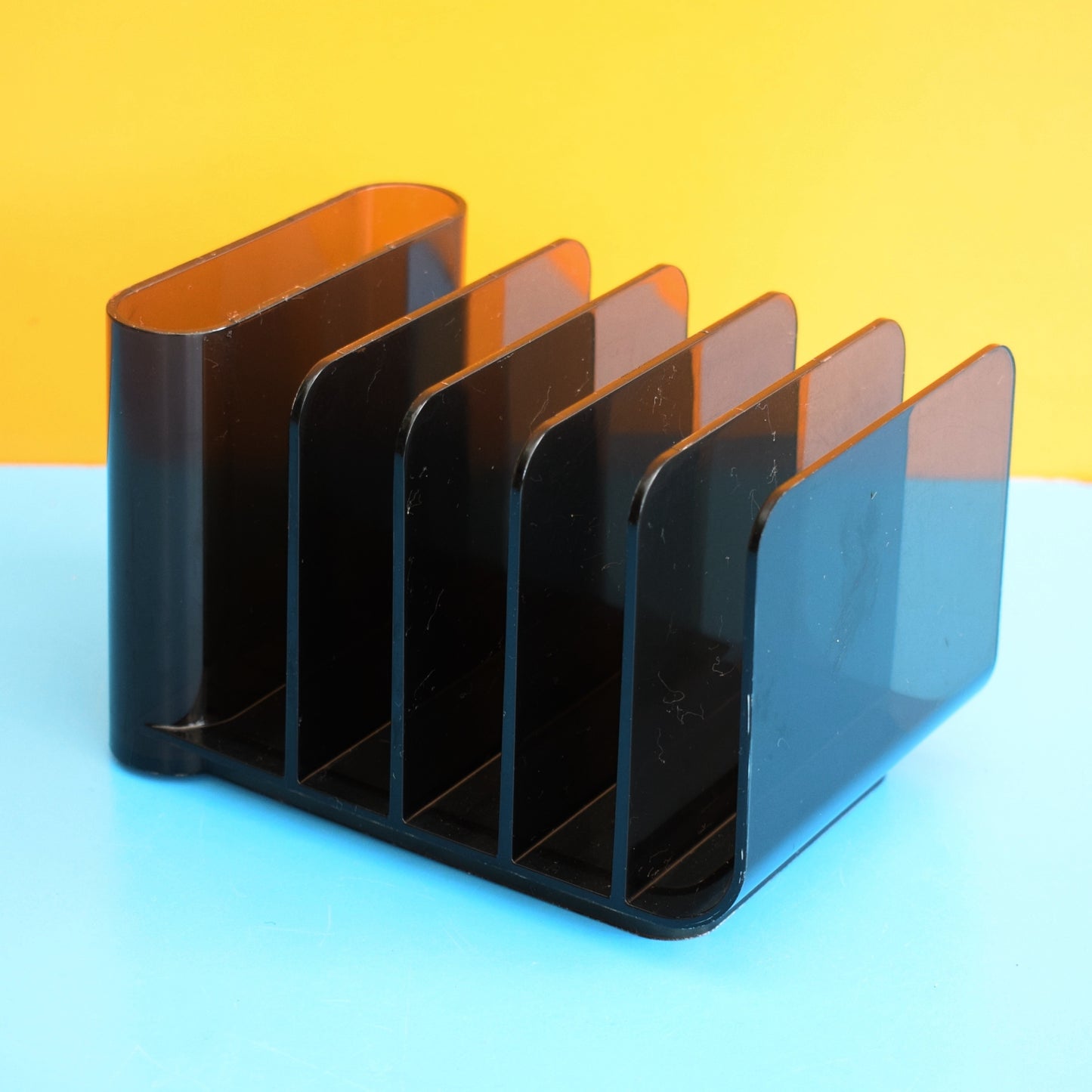 Vintage 1980s Eldon Office Desk Tidy - Smoked Plastic USA