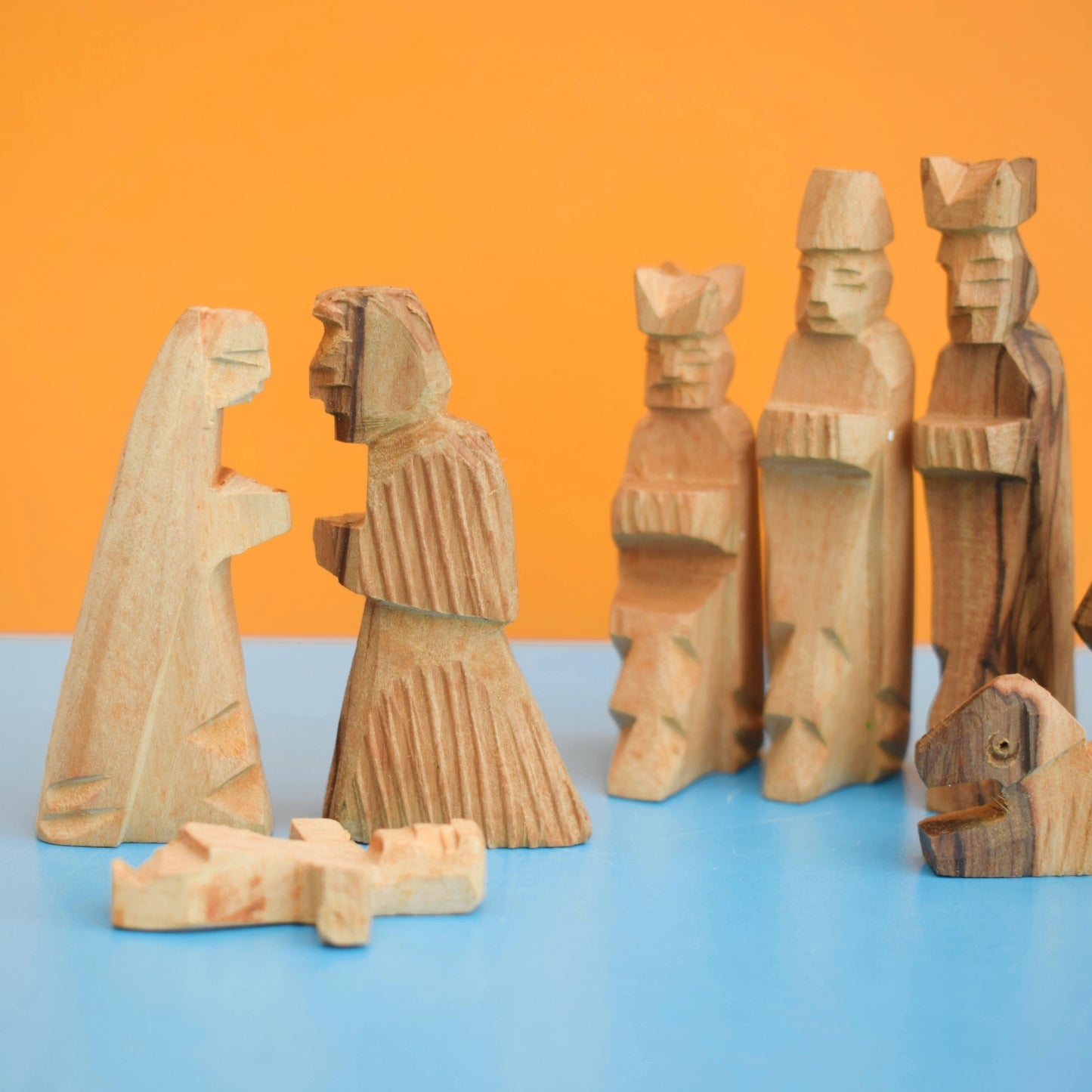 Vintage 1970s Olive Wood Nativity Scene