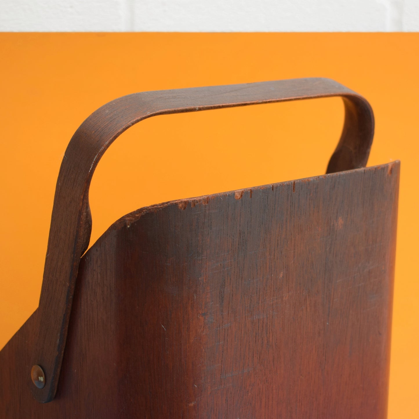 Vintage 1960s Bent Teak Plywood Coal Scuttle - Mallod