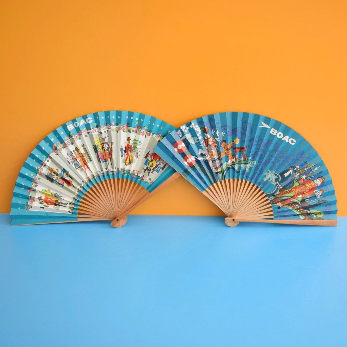 Vintage 1960s BOAC Paper Fans / British Airways Mini Playing Cards